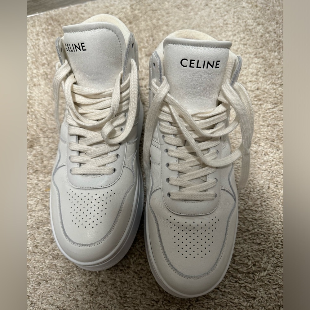 CELINE 990$ White Leather High Top Wedge Sneakers - Platform, Block